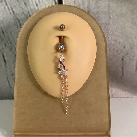 14K Rose Gold Plated Diamond Belly Button - Picture 2 of 4